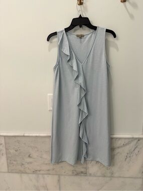 Lilla P Dress Womens Small Blue Pastel Solid Ruffle Sleeveless Coastal